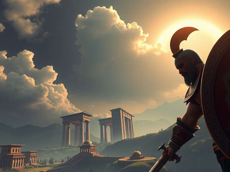 Artistic representation of Mars, Roman god of war, in armor with spear and shield