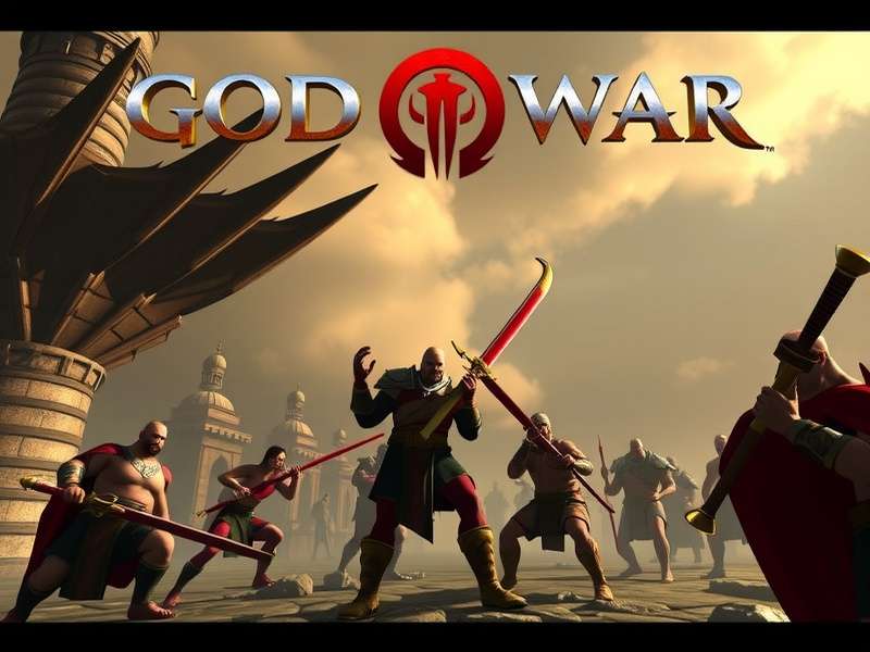 Kratos standing atop a Titan in God of War III