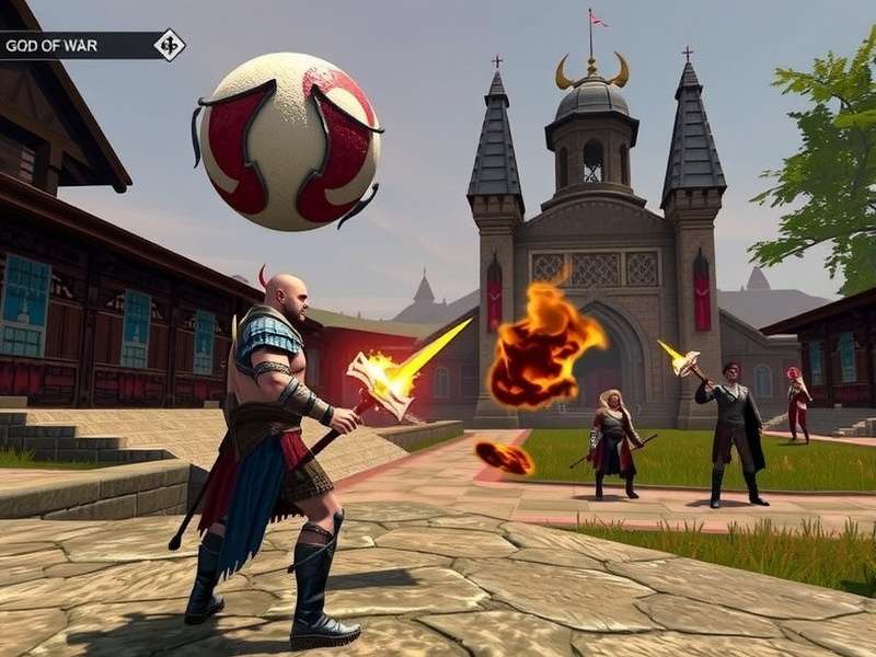 Epic fantasy landscape with misty mountains and a lone warrior silhouette, evoking God of War's Norse setting