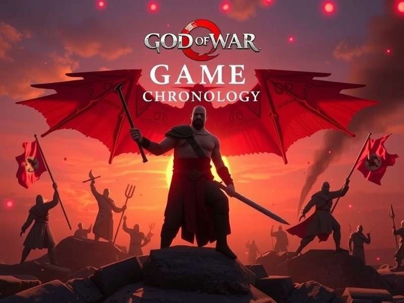 Kratos and Atreus standing together with the Leviathan Axe — God of War chronology banner