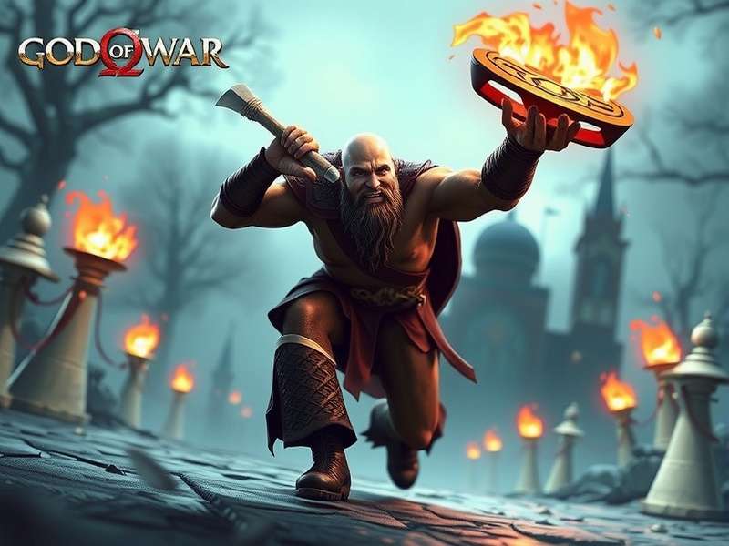 God of War Kratos in Midgard landscape with Leviathan Axe
