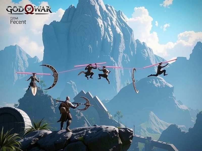 Epic God of War Ragnarök gameplay scene featuring Kratos and Atreus in the Norse wilds